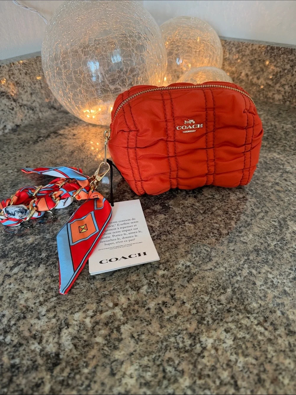 Coach Mango Quilted Pouch with Scarf-Tied Strap